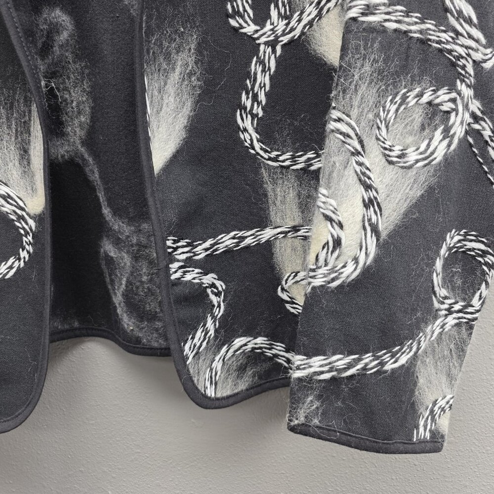 Kaktus Jacket Womens Large Black Gray Rope Print Open Front Collared Brushed - Picture 3 of 9